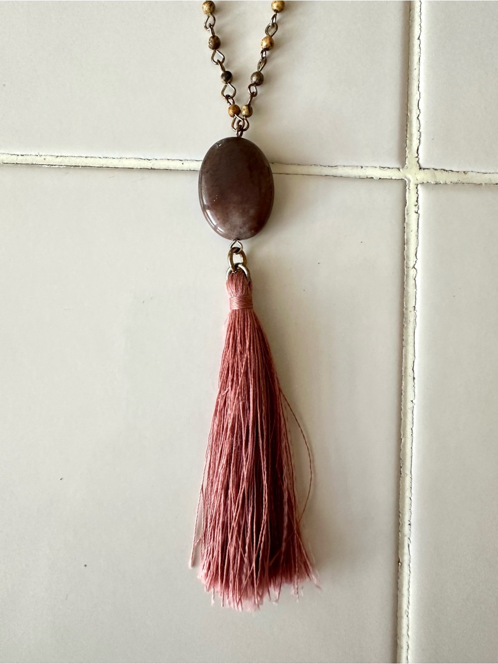 Banana Republic Long Pink Brown Beaded Tassel Statement Necklace - Picture 3 of 6